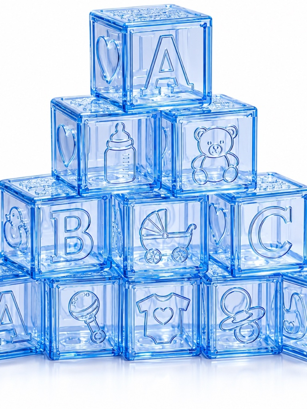 22 Clear Blue Baby Shower Fillable Party Favor Blocks